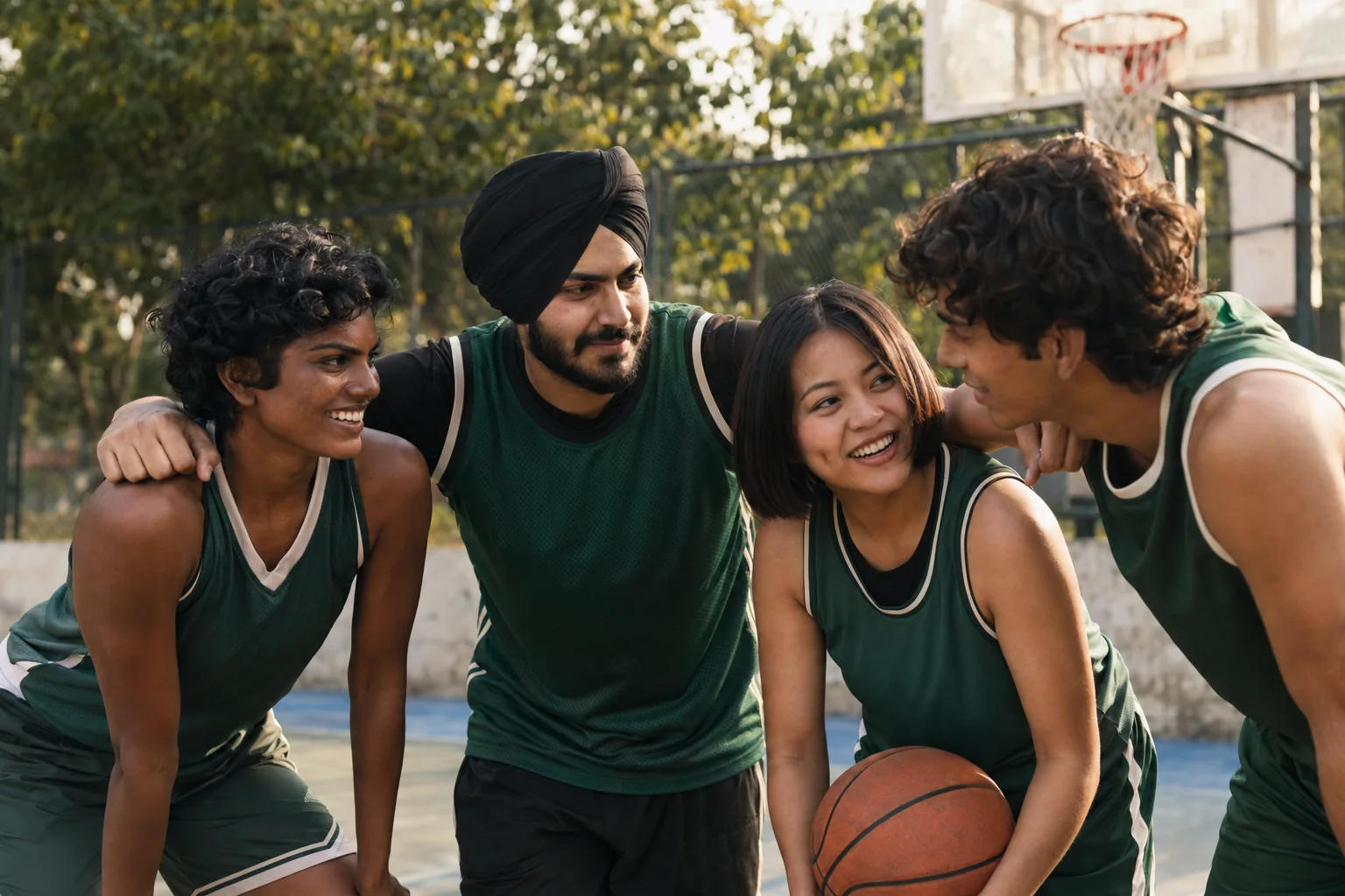 A diverse group of Indian friends sharing a team moment